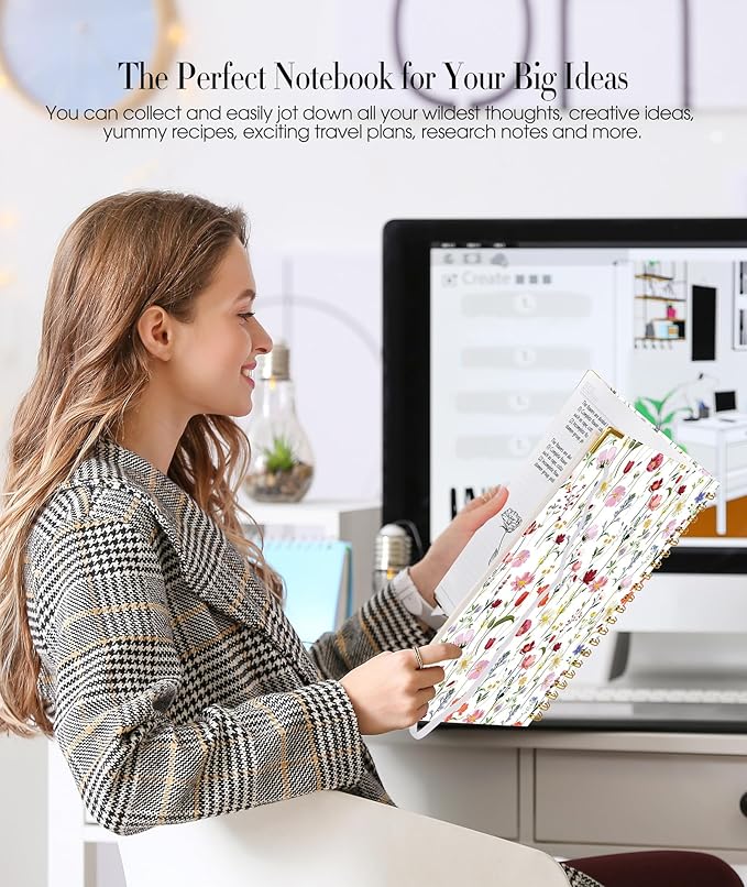 Cute Spiral Notebook Journal for Women, 200 Pages Lined Notebooks 8.5” x 11”, A4 Large Hardcover Spiral Journals with 100 GSM Thick Paper, College Ruled Notebook for Writing Work School, Wildflower Garden
