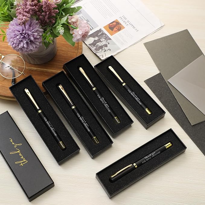 PerKoop 10 Set Thank You Gifts Inspirational Ballpoint Pens with Gift Boxes Bulk Appreciation Party Favors for Employee Coworker Staff Team Friends Office Supplies(Black,Awesome)