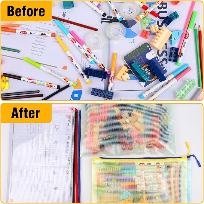 12pcs Large A4 Mesh Zipper Pouch File Bags YOPCDJ Reusable Zippered Pouches for Organizing Classroom, Board Game Storage, Puzzle Bags