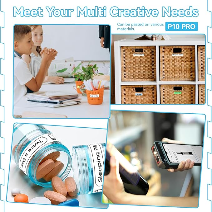 Portable Label Maker Machine P10Pro - Wireless Bluetooth Label Printer with Tape Included, Multiple Templates, Easy to Use for Office and Home Organization, USB Rechargeable๏ผWhite๏ผ