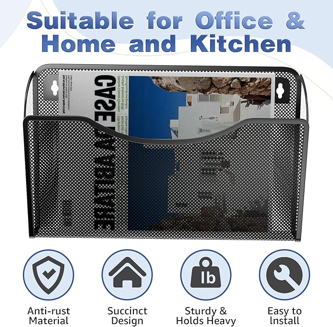 3 Pack Mesh Hanging Wall File Holders, Vertical Mounted File Holder, Wall Basket Mail Organizer for Office, Home and School