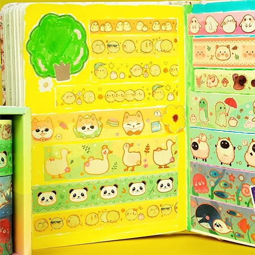 Cute Pets Washi Tape Set 13 Rolls Wide Gold Embellishment Decorative Masking Tapes for Arts, DIY Crafts, Journals, Planners, Scrapbook, Wrapping (Animal Kindergarten), 10/15/20/25mm
