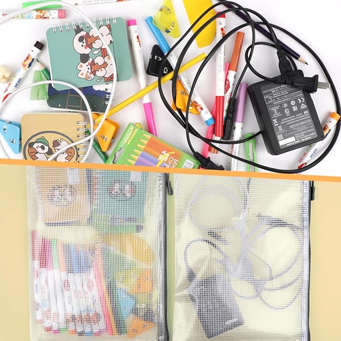 24 Pack A4 Mesh Zipper Pouch Bags, Storage Bags, File Bags for Classroom Organization, Zipper Pouches of Office Supplies, Puzzles, Board Game Storage(Black)