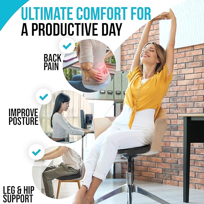 FORTEM Seat Cushion and Lumbar Support for Office Chair, Desk Chair Cushion, Memory Foam Office Chair Cushion, Non Slip Sitting and Back Pillow for Gaming, Car Seat Cushion, Chair Pad