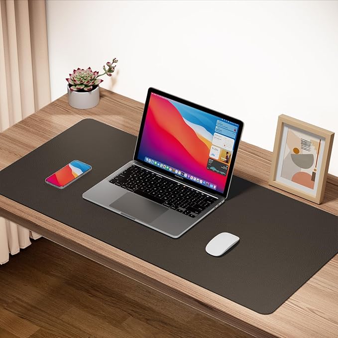 Boutilon Leather Desk Pad 30" x14",Non-Slip Mouse Pad,Office Desk Mat,Waterprooft PU Leather Desk Blotter,Desk Pad Protector,Desk Writing Pad for Home Office Decor (M-Coffee)