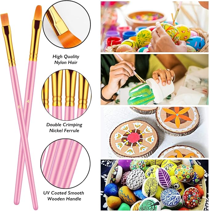 Paint Brushes Set, 20 Pcs Paint Brushes for Acrylic Painting, Oil Watercolor Acrylic Paint Brush, Artist Paintbrushes for Body Face Rock Canvas, Kids Adult Drawing Arts Crafts Supplies, Pink