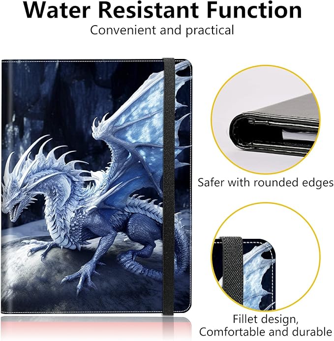 PU Leather Padfolio Folder Clipboard Portfolios Organizer Conference Document Organizer with Business Card Holder Storage Clipboard Writing Pad,Blue Dragon