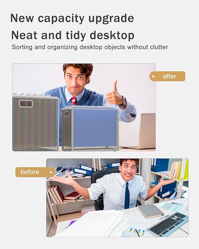 Oterri Hanging File Organizer, Metal File Organizer, Portable Desktop File Organizer for Letter Size Folder, Mesh Hanging File Crate for Office,Folders Not Included(Light Grey-Large,2 Pack)