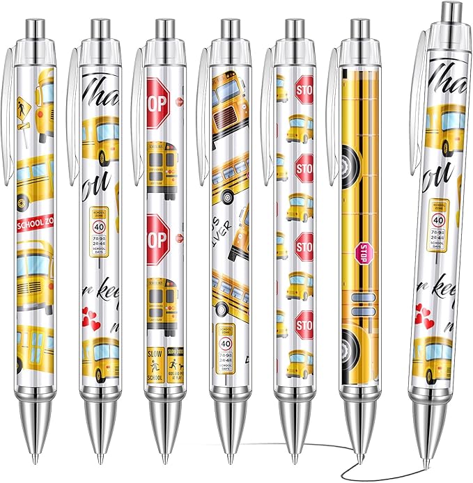 24 Pcs Bus Driver Appreciation Gifts Pens Accessories Thank You Work Ballpoint Pens Birthday Gifts for Teacher's Day Men Women School Bus Driver Retired, 6 Styles