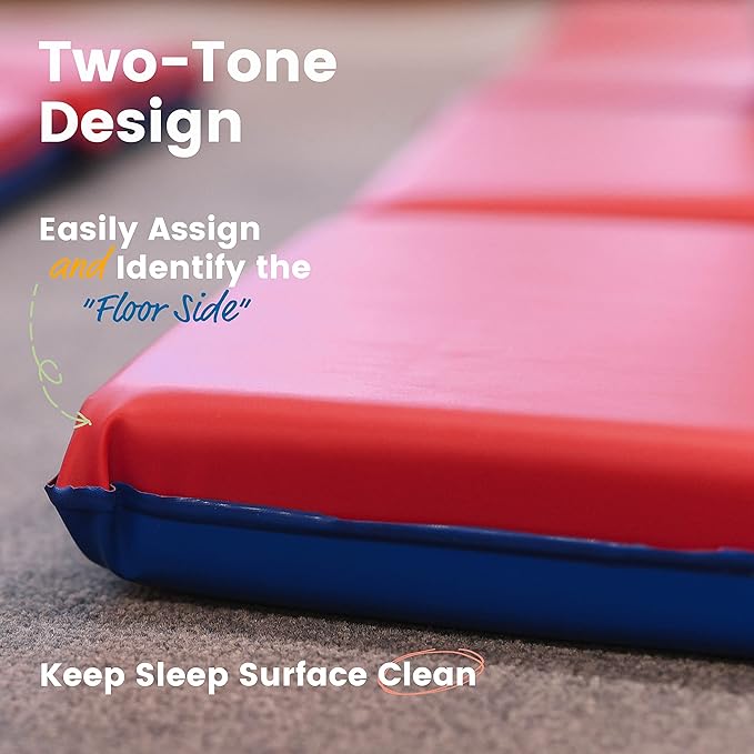 ECR4Kids Premium Folding Rest Mat, 4-Section, 2in, Sleeping Pad, Blue/Red, 5-Pack