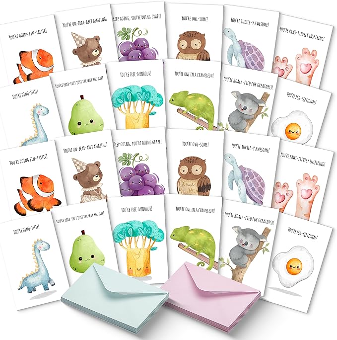 Mr. Pen- Funny Notecards with Envelopes, 24 Set, Funny Cards for Kids, Funny Geeting Cards for Kids, Blank Cards for Kids, Kids Cards, Fun Puns Blank Note Cards