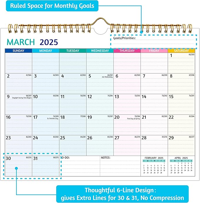 Wall Calendar 2025-2026 β 2 Year Calendar 2025-2026, 11 x 8.5 In, Jan 2025 - Dec 2026, 2025 Calendar 24 Months, Small Monthly Calendar 2025, with Ruled Blocks, Thick Paper, Holidays, To-dos οΌ Notes