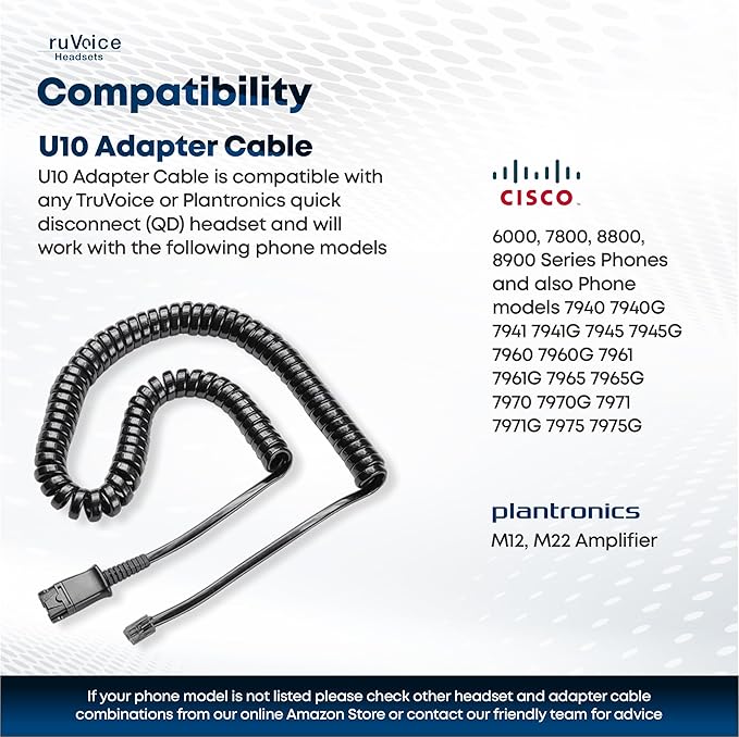 TruVoice HD-750 Wired QD Headset with HD Sound and Ultra Noise Canceling Microphone - Compatible with Cisco 6xxx, 78xx and 88xx Series Phones and 7931 7940 7941 7942 7945 7960 7961 7962 7965 7970 7975