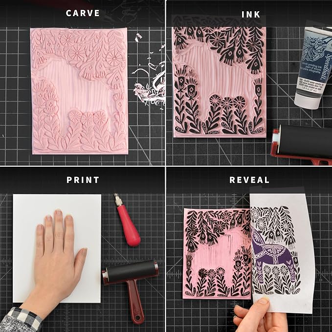 Speedball 3471 Super Value Block Printing Starter Kit – Includes Ink, Brayer, Lino Handle and Cutters, Speedy-Carve
