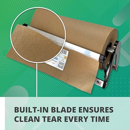 IDL Packaging PD-48 Durable Paper Roll Dispenser & Cutter for up to 48" Width and 9" Diameter Rolls - Horizontal Tabletop Paper Holder - Steel Dispenser with Cutter for Kraft or Butcher Paper