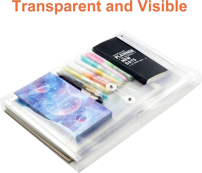 Plastic Legal Size Expandable Envelopes with String Tie Closure, 1-1/4" Expansion, Side Load, Clear File Folders Poly Project Paper Documents Organizer for Office School Home 12 Pack
