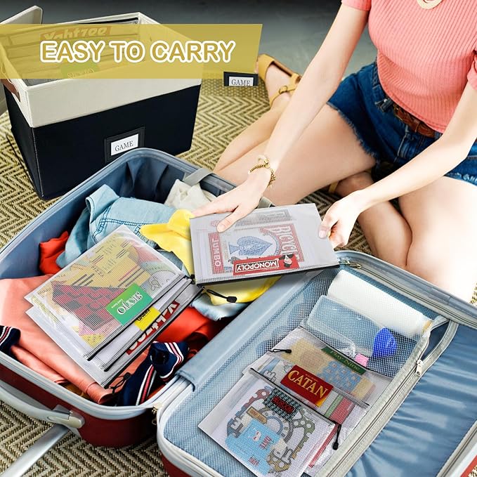 Board Game Storage, Board Game Organizer with 12pcs Zipper Bags and Writable Stickers, Board Game Organizers Storage with Lid for Office Supplies, Puzzles, Video Game, Craft Product