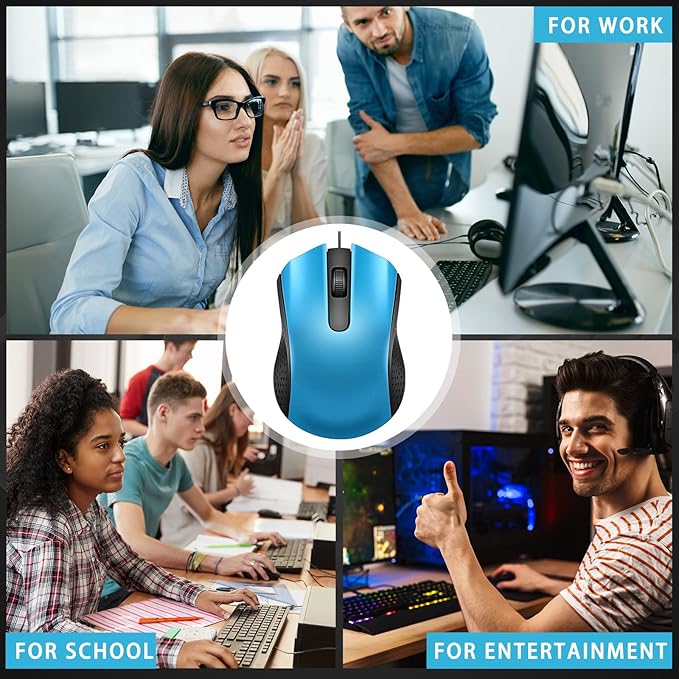 Hoteam 12 Pcs Wired Computer Mouse Bulk Cord USB Computer Mice Ergonomic Wired Mouse for Pcs, Computers, Laptops, Gaming Office Home Supplies (Light Blue)