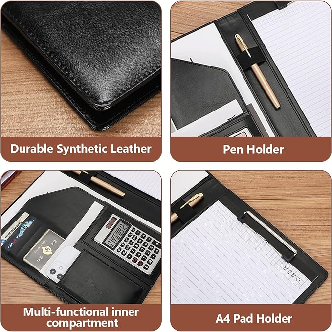 Personalized Padfolio - Customized Leather Portfolio with Logo or Text - Professional Business Portfolio with A4/US Letter Writing Pad Holder for Resumes and Interviews, Brown