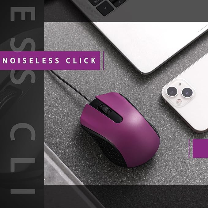 Hoteam 12 Pcs Wired Computer Mouse Bulk Cord USB Computer Mice Ergonomic Wired Mouse for Pcs, Computers, Laptops, Gaming Office Home Supplies(Purple)