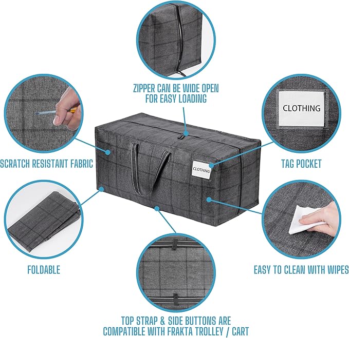 VENO 4 Pack Moving Bags w/Backpack Straps, Moving Boxes & Storage Bins Alternative, Packing Supplies, Camping Accessories Totes for Storage, Dorm Room Essentials Storage Bags (Windowpane, 4 Pack)
