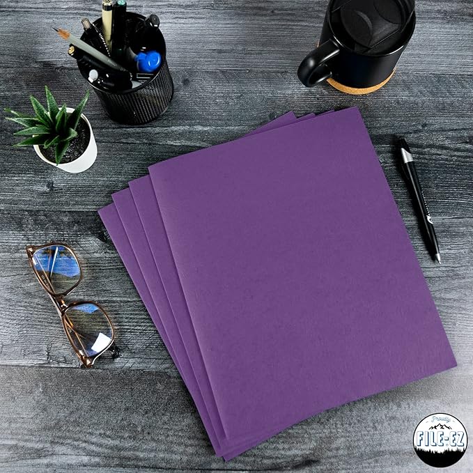 FILE-EZ Two-Pocket Folders, Purple, 25-Pack, Textured Paper, Letter Size (EZ-32545)