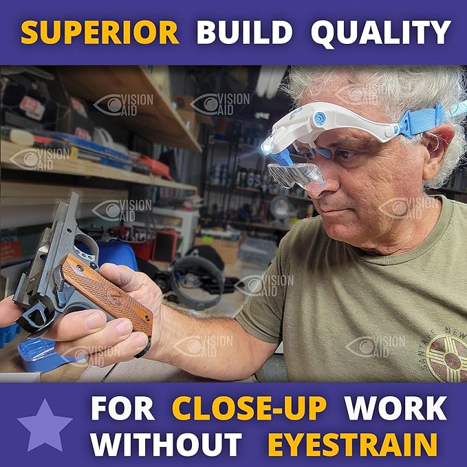 Vision Aid Expert Edition Magnifying Glasses with USB Rechargeable LED Light and Storage Case Hands Free Head Magnifier for Hobby Painting Close Work