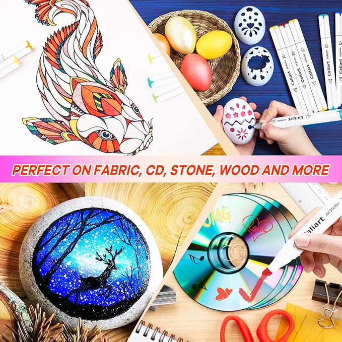 Caliart 41 Colors Dual Tip Art Markers Permanent Alcohol Based Markers Colored Artist Drawing Marker Pens Highlighters With Case for Coloring Animation Illustration Painting Card Making Underlining
