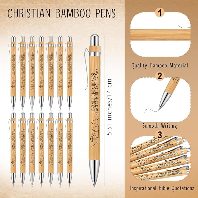 25 Sets Religious Bible Verse Gifts Bulk Christian Bookmarks Inspirational Bamboo Pens Easter Gifts for Men Women Sunday School Church Activities