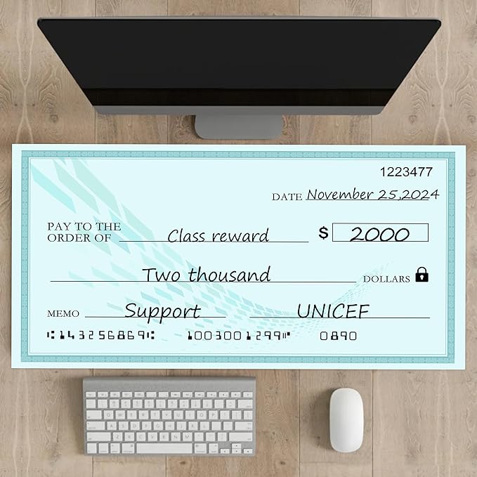 Reusable Large Check Big Check - 30" x 16" Giant Dry Erase Checks for Presentations, Novelty Oversized Blank Checks,Large Fake Checks for Donation, Awards,Fundraisers
