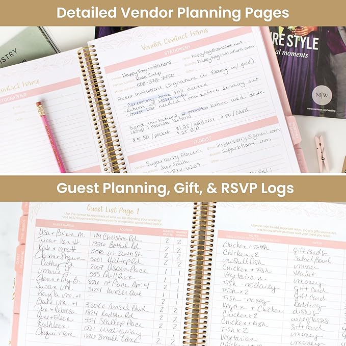 bloom daily planners Hard Cover Wedding Day Planner & Organizer (Undated) - 9" x 11" - Gold Floral