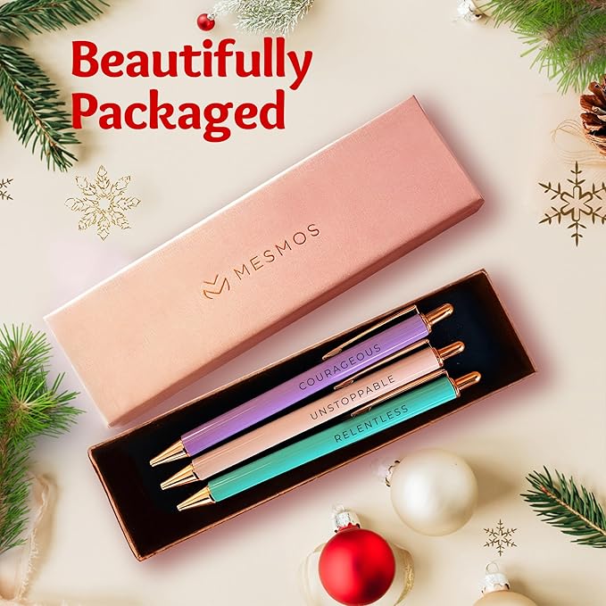 MESMOS Fancy Pen Set - Inspirational Gifts for Women, Office Motivational Writing Pens for Boss Lady, Unique Click Pens for Servers and Promotions