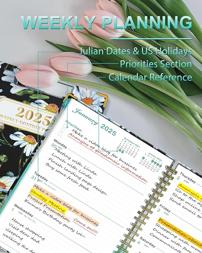 Ymumuda 2025 Planner with Clipboard, 2025 Weekly Monthly Planner from JAN. 2025 TO DEC. 2025, 8.5" x 11", Large Planners with Ample Writing Space, Inner Pocket & Coated Tabs, Excellent for School & Office Schedule