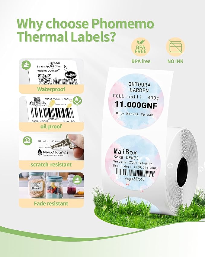 2 Inch Round Thermal Stickers Labels Compatible with Phomemo M110/M221/M220/M120/M200/M110S Label Printers,1.96"(50mm),Self-Adhesive Circle Labels for Gift/Mailing/Business/Home,140Labels/Roll