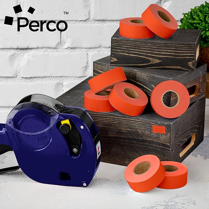 Perco 1 Line Fluorescent Red Labels - 80 Rolls, 10 Sleeves, 80,000 Blank Price and Date Gun Labels for Perco 1 Line Price and Date Guns - Made in USA