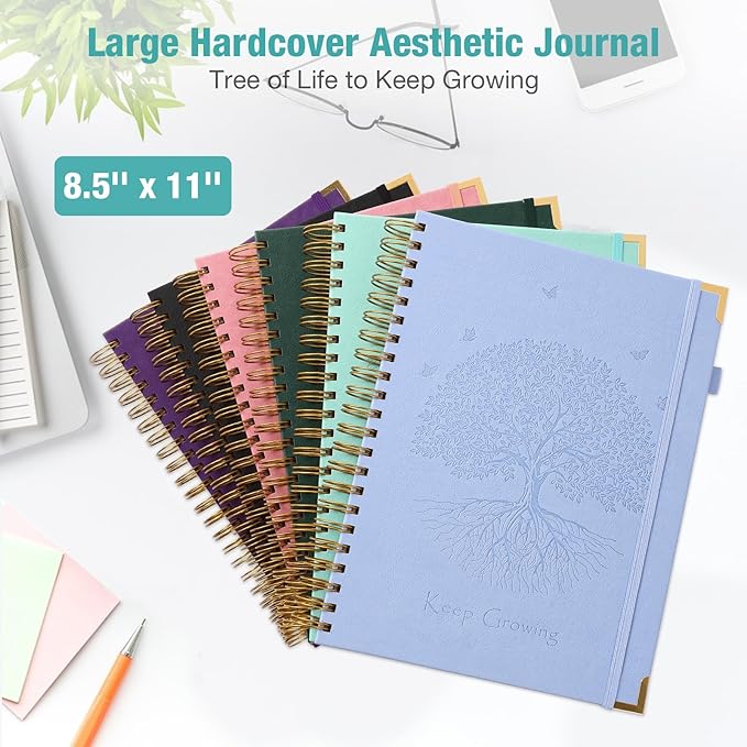 Spiral Notebook, College Ruled Notebook, 8.5" x 11", 300 Pages Leather Journals for Writing, A4 Hardcover Journaling Notebooks for Work School, 24pcs Tabs, Large Embossed Journal for Women Men, Teal