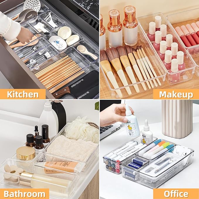Drawer Organizer, Makeup Organizer, Desk Drawer Organizer, Acrylic Storage Bins for Makeup, Skincare, Jewelry, Office Supplies Used in Vanity, Kitchen, Bedroom, Bathroom, Office - 15pcs
