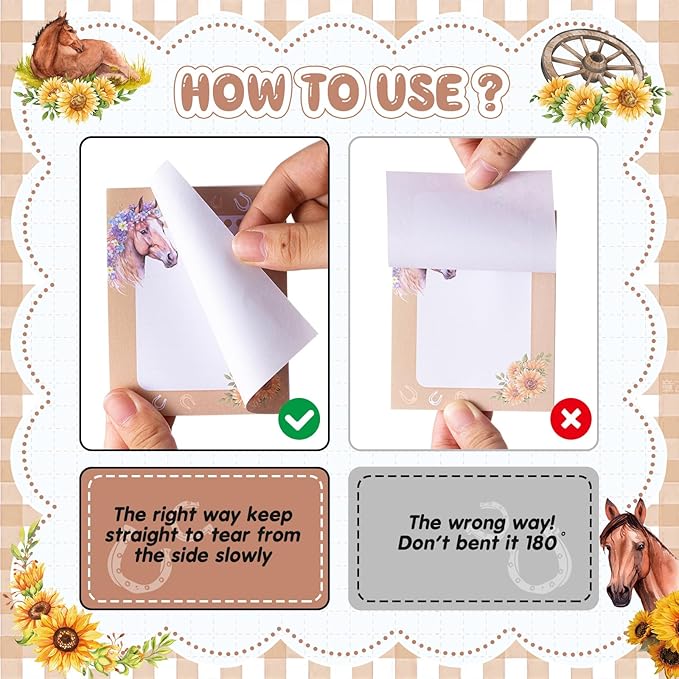 Sabary 9 Pads Sticky Notes 3.15 x 3.94 Inches Cute Self Sticky Note Pads Colored Adhesive Notepad for Memo Reminder Journal Studying Office Home Gift(Horse)