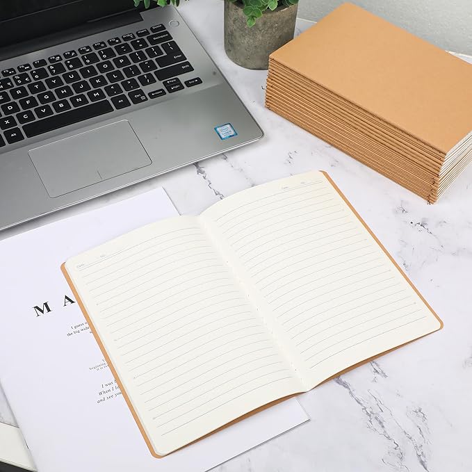 miikoul 12 Pack A5 Kraft Paper Notebook Lined Journal Bulk, 8.3 x 5.5 Inch, 60 Pages/30 Sheets, 80GSM, Travel Notebook Notepad for Adult, Students, Gift, School, Office Supplies