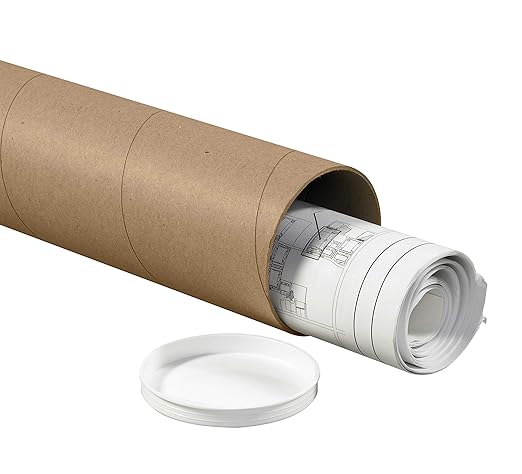 BOX USA BP4018K Mailing Tubes with Caps, 4" x 18", Kraft (Pack of 15)