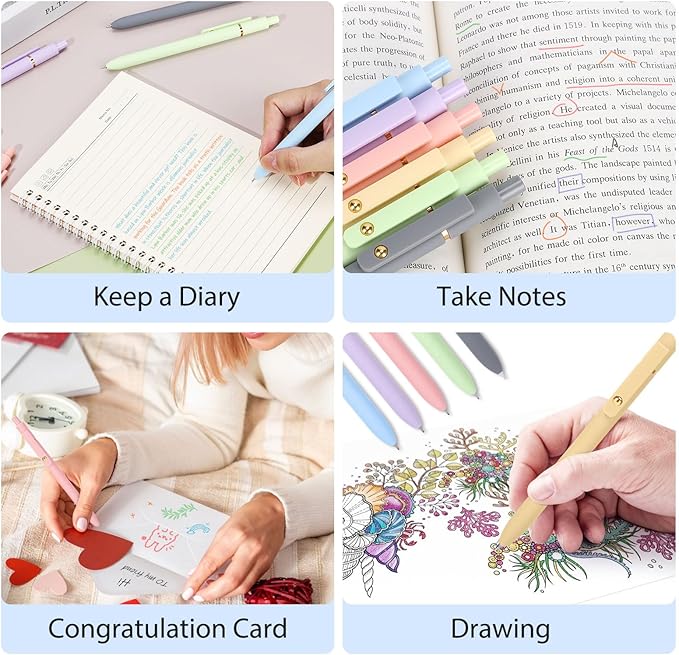 FIOVER Colored Pens, 12 Pack Colorful Gel Pens, Medium Point 0.7mm, Smooth Writing Journaling Supplies Multicolor Ballpoint for Journaling, Drawing, Doodling, and Note Taking(12PCS Aesthetic+Vintage)