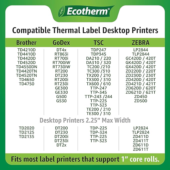 4" x 3" Thermal Labels | 6 Rolls | 5580 Labels | fits Zebra, Munbyn, Rollo, Godex, Arkscan, iDPRT, Offnova Thermal Label Printers and More | Blank White Adhesive Stickers by Ecotherm