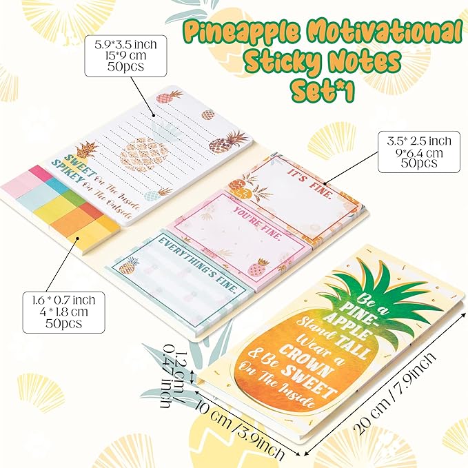 B1ykin Sticky Notes Set - Cartoon Theme Cute Self-Stick Notes Pad Teacher Appreciation Gifts, Self-Adhesive Writing Memo Pages Sticky to Do Notepad for Kids Employee School Office (Pineapple)