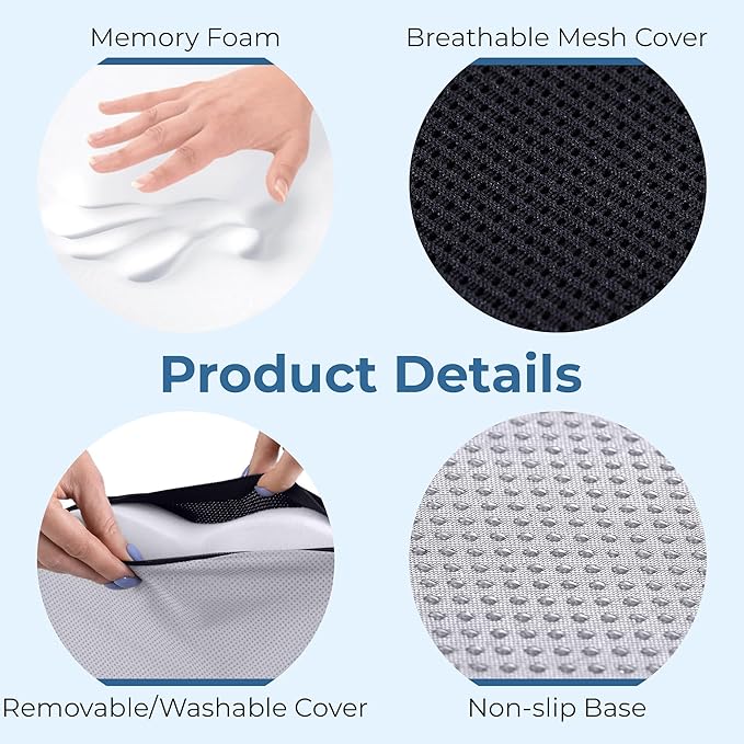 5 STARS UNITED Seat Cushion for Desk Chair - Tailbone, Coccyx Sciatica Pain, Pressure Relief - Office Chair, Wheelchair, Car Cushions - Cooling Memory Foam