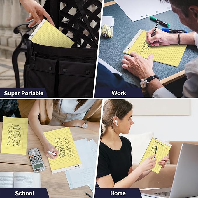 ViVin 5 x 8 Inch Legal Pads, 12 Pack, Narrow Ruled, 50 Sheets Per Writing Pad, Perforated Note Pads Ideal for Home, Office, Business, 600 Sheets (12 Pack of 50), Canary Yellow Paper
