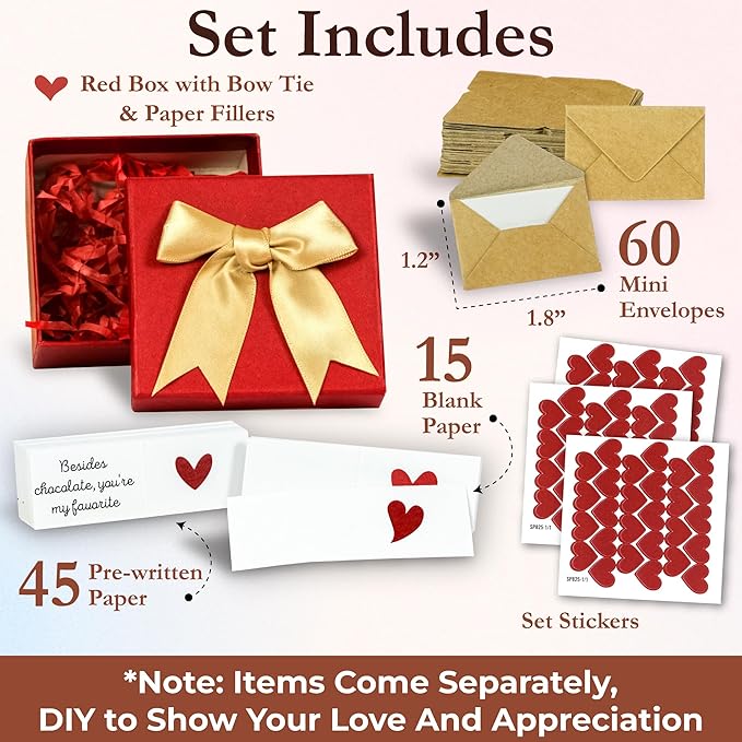 60 Love Notes For Him Her - Valentines For Him, Cute Couple Gifts For Boyfriend Birthday Gift Ideas, Mini Envelopes Lunch Notes For Husband, Long Distance Relationship Gifts For Girlfriend