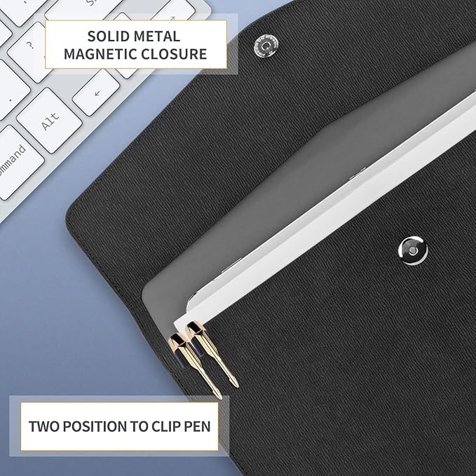 Toplive Document File Folder, Waterproof Thin PU Leather A4 Envelope Folder File Document Organizer Storage Case, Filing Envelope Folder with Magnetic Closure, Black