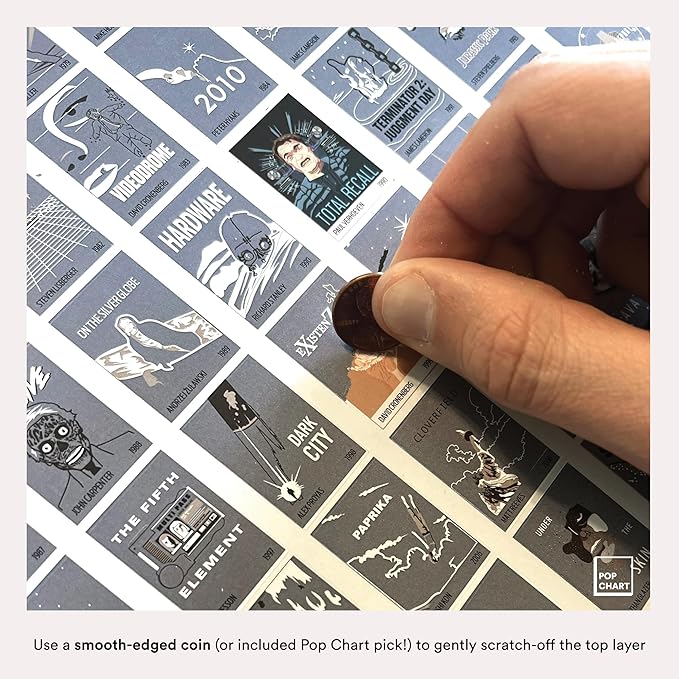 Pop Chart | 100 Sci-Fi Movies Scratch-Off Poster | 12" x 16" Art Print | Film Decor for the Science Fiction Fan | 100% Made in the USA