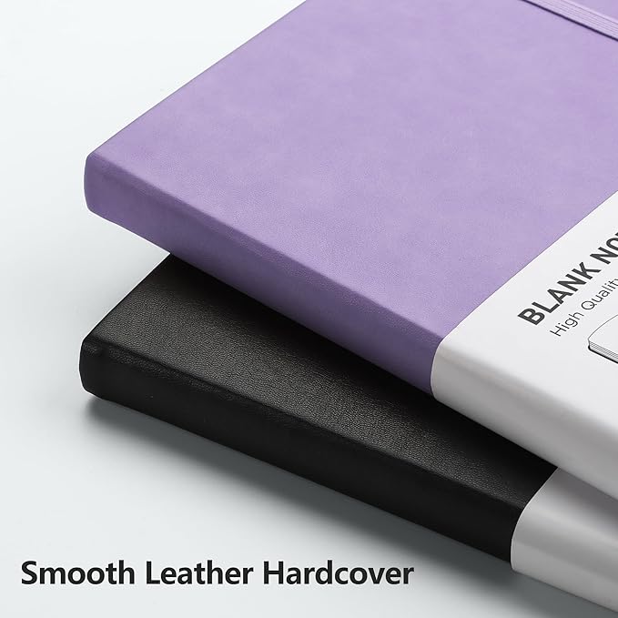 RETTACY Blank Journal Notebook, A5 Blank Journal with 192 Pages, 5.7'' × 8.3'' Medium Size, 68 LB/100 GSM Thick Paper, Leather Hardcover, for Sketching, Drawing, Painting (Purple)
