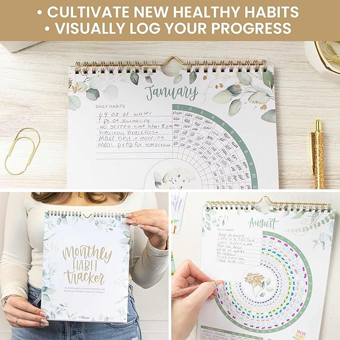bloom daily planners Hanging Habit Tracking Calendar – Undated 12 Month Inspirational Habit Tracker for Daily, Weekly & Monthly Goals (8” x 10”) Motivational Productivity Tool - Greenery